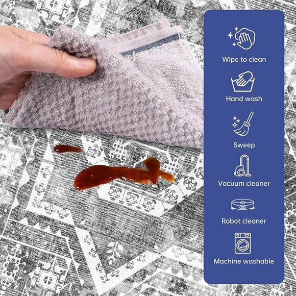 NEW Machine Washable Rug 5' x 7' Vintage Design Area Rugs with Non Slip Rugs - Picture 8 of 9